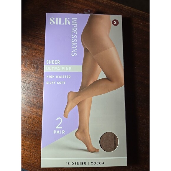 Silk Impressions Pantyhose 2 Pack Small Cocoa 15 Denier Ultra Fine Sheer - Picture 1 of 2
